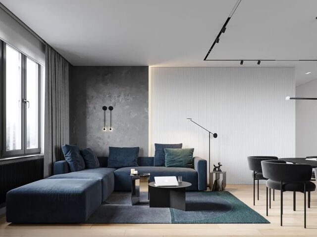清爽自然木饰+蓝色打造精致的质感公寓之美