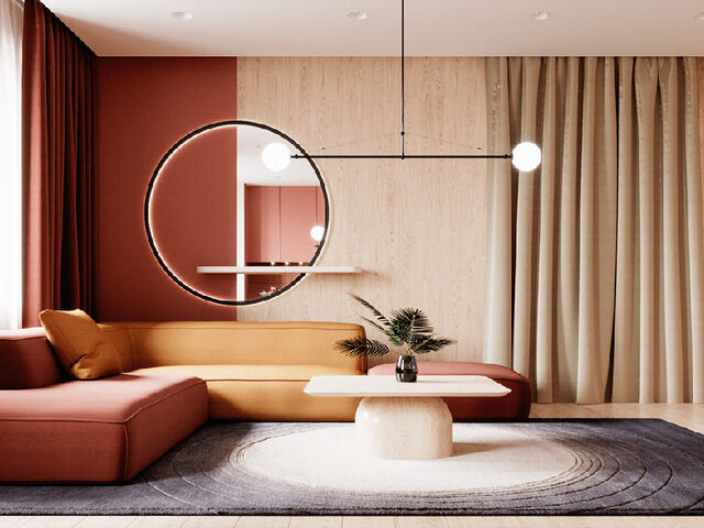 红+橙+金演绎奢华和休闲感，温暖又温馨的现代家居设计