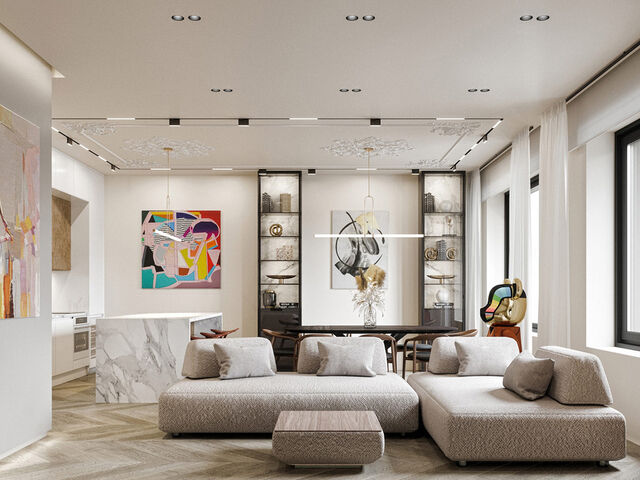 彩色艺术元素，灰白色现代家居空间设计
