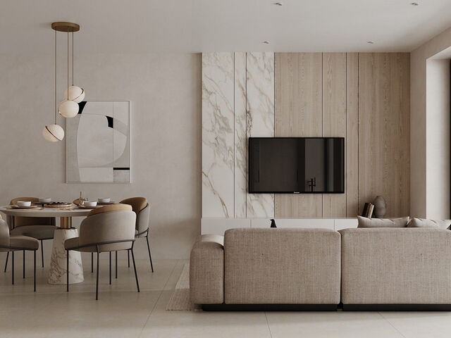 白色大理石和木质装饰|营造88m²温馨的现代家居空间